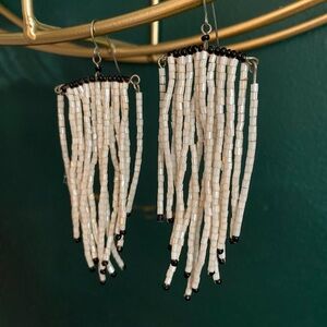 White Beaded Fringe Earrings